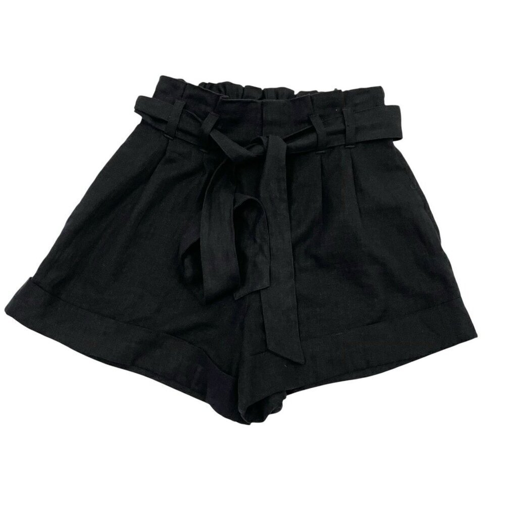 Abercrombie & Fitch Linen Blend Paperbag Waist Belted Shorts Black size Small